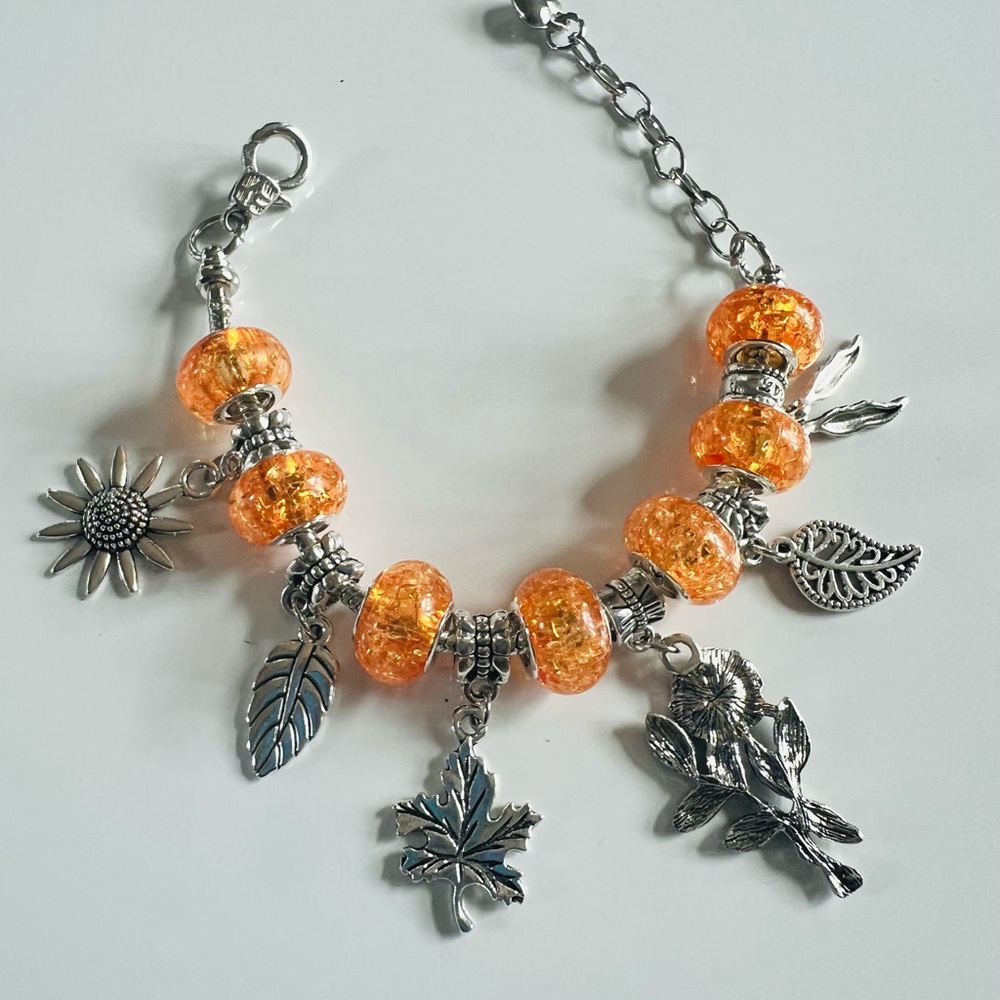 Orange Charm Bracelet with Silver Accents